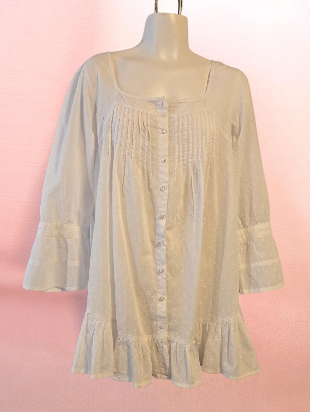 Gina White Cotton Swiss Dot Blouse Size 42 L/XL